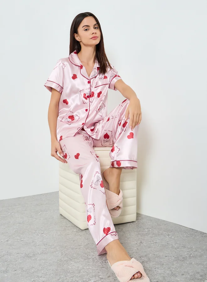 Take Two  Women Graphic Printed Short Sleeve Shirt and Pyjama Set for Women | Best Price UAE